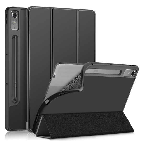 For Lenovo Tab P12 12.7 2023 3-folding TPU Smart Leatherette Tablet Case(Black)