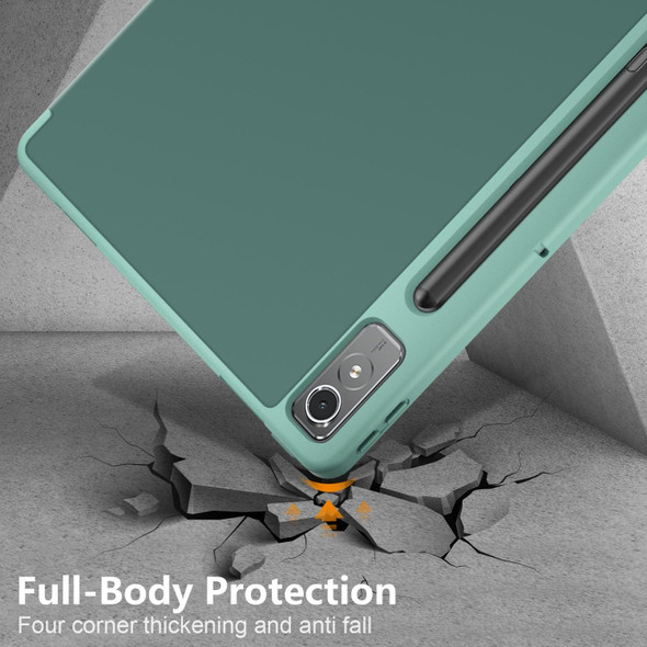 For Lenovo Tab P12 12.7 2023 3-folding TPU Smart Leatherette Tablet Case(Deep Green)