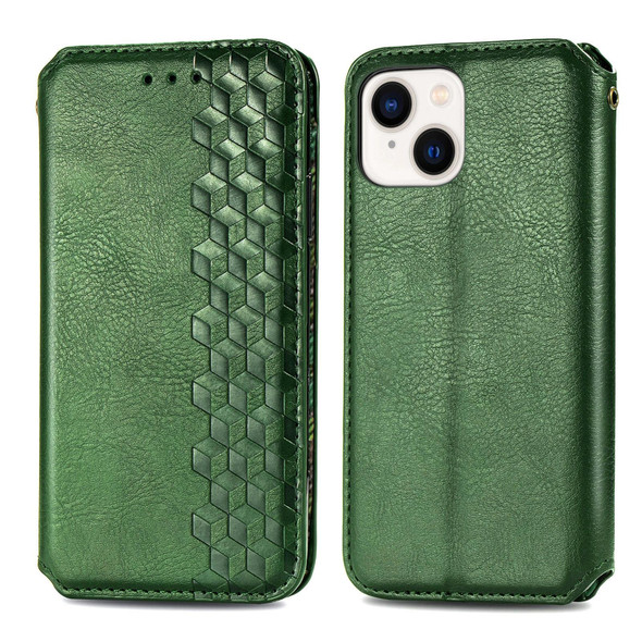 For iPhone 15 Cubic Grid Pressed Magnetic Leatherette Phone Case(Green)
