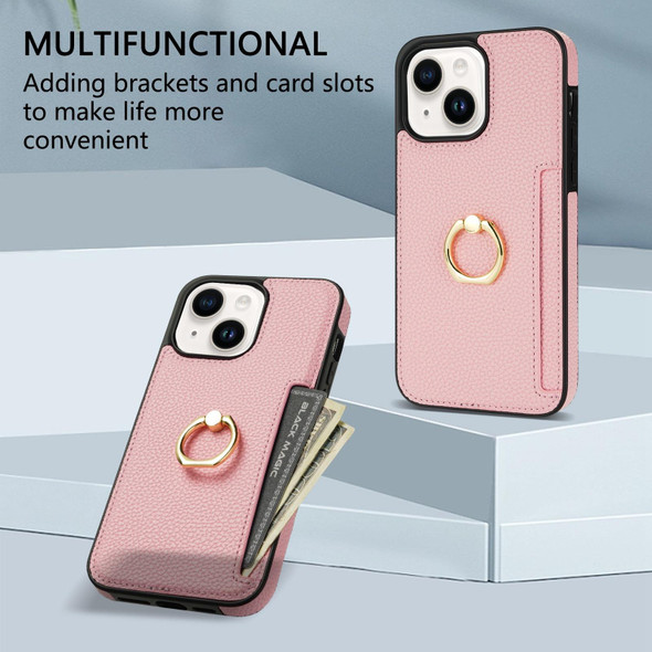 For iPhone XR Ring Card  Litchi Leatherette Back Phone Case(Pink)