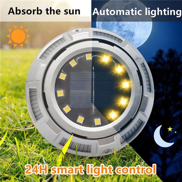 Outdoor Solar Underground Lamp Rotating Buried Lawn Lamp , Spec: 12 LEDs Warm+Blue Light (Aluminum Shell)