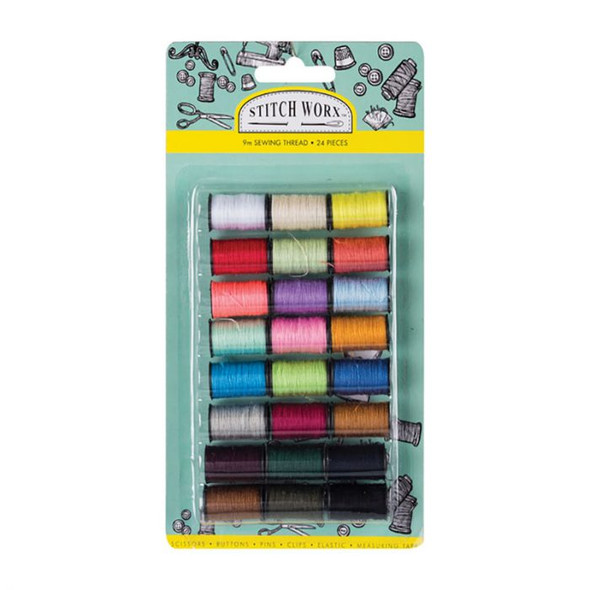 Polyester Sewing Thread 9M Bobbins Card of 24 Colour