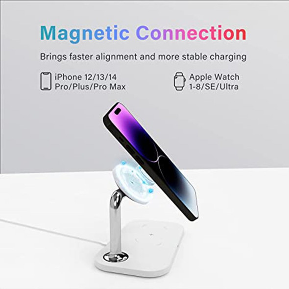 OJD-85 3-in-1 15W Wireless Charger Magnetic Fast Charging Station for iPhone 14 / 13 / 12 / iWatch / AirPods - Black