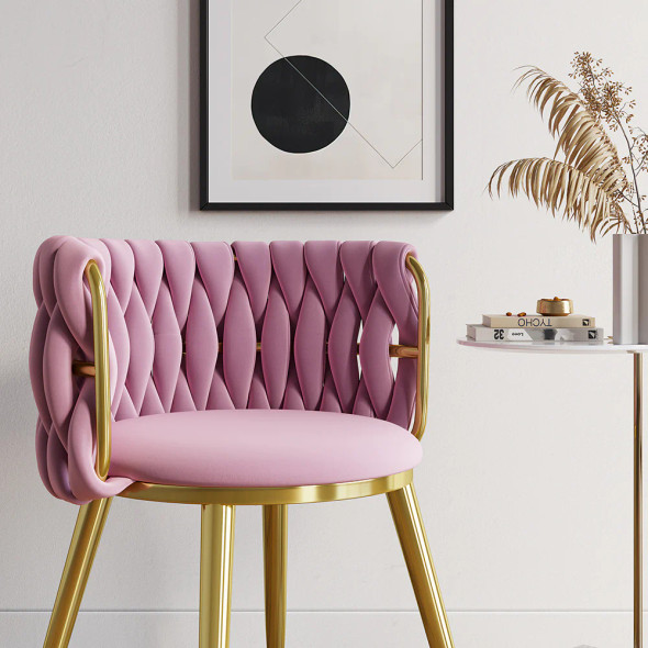 Nu Home- Nordic Pink Round Accent Chair with Velvet Upholstery