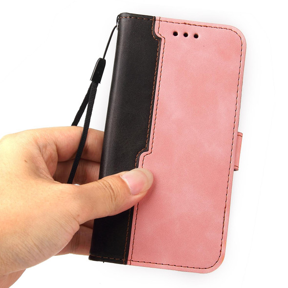 Business Stitching-Color Horizontal Flip PU Leatherette Case with Holder & Card Slots & Photo Frame - iPhone 12 Pro Max(Pink)