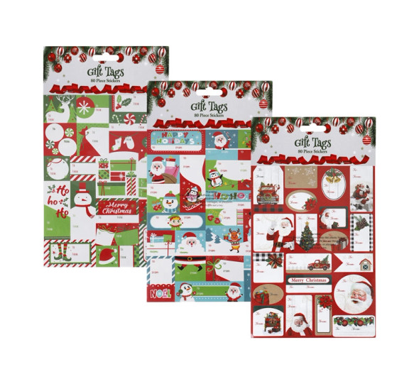 Personalised Christmas Gift Tag Stickers - 80pc Festive Designs