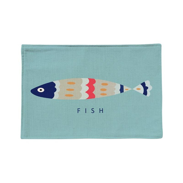 2 PCS Linen Single Side Mediterranean Simple Fresh Geometric Placemat Potholder Table Mat(Colored Fish)