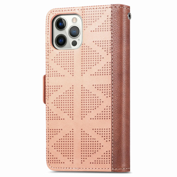 Grid Leather Flip Phone Case - iPhone 12 Pro Max(Apricot)