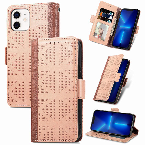 Grid Leather Flip Phone Case - iPhone 12 mini(Apricot)