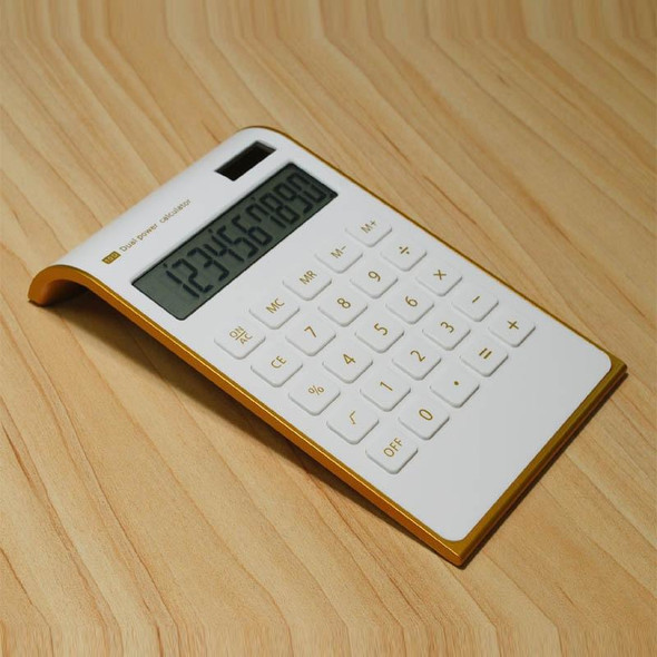 Ultra-Thin Gold Frame Solar Dual Power Arithmetic Calculator(White)