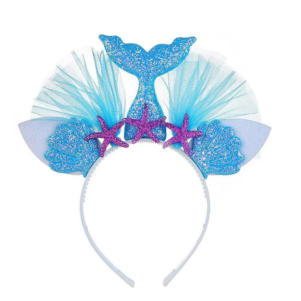 2 PCS Rainbow Mermaid Headband Children Party Hair Accessories Net Gauze Flower Animal Hair Accessories(Blue)