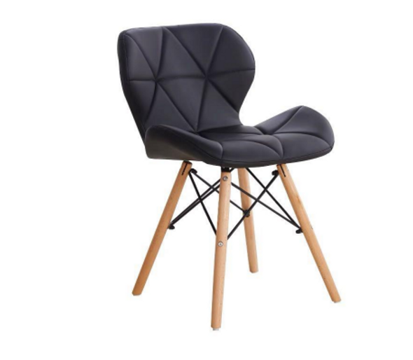 Home Vive - Sophia Faux Leather Wooden Leg Chair - Black