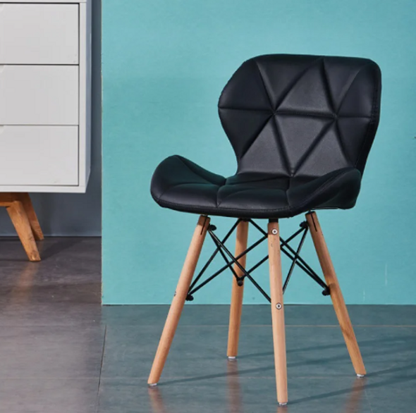 Home Vive - Sophia Faux Leather Wooden Leg Chair - Black
