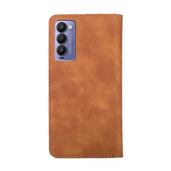 For Tecno Camon 18 / 18 P Skin Feel Magnetic Horizontal Flip Leatherette Phone Case(Light Brown)