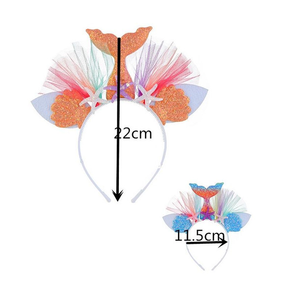 2 PCS Rainbow Mermaid Headband Children Party Hair Accessories Net Gauze Flower Animal Hair Accessories(Plum Red)