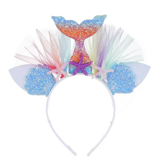 2 PCS Rainbow Mermaid Headband Children Party Hair Accessories Net Gauze Flower Animal Hair Accessories(Colorful)