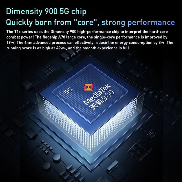 vivo T1x 5G, 64MP Camera, 6GB+128GB, Dual Back Cameras, Face ID & Side Fingerprint Identification, 5000mAh Battery, 6.58 inch Android 11.0 OriginOS 1.0 Dimensity 900 Octa Core up to 2.4GHz, OTG, Network: 5G(Silver)