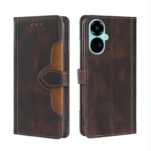 For Tecno Camon 19 / 19 Pro Skin Feel Magnetic Buckle Leatherette Phone Case(Brown)