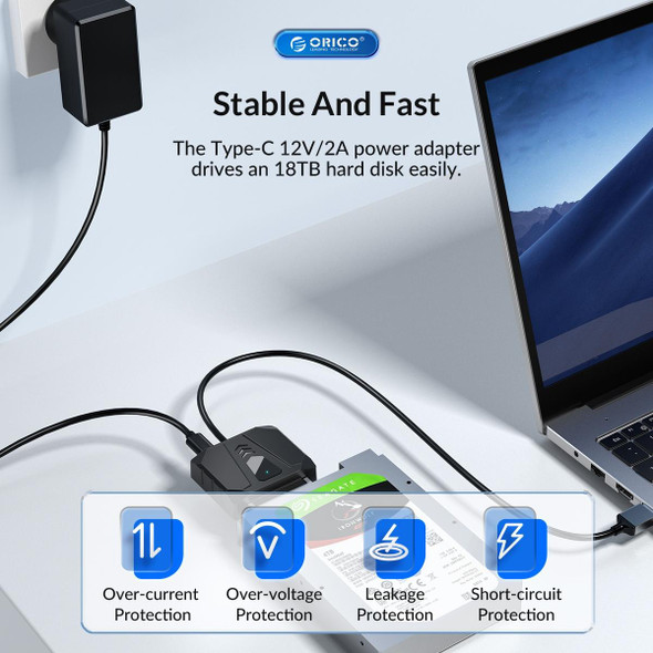 ORICO UTS1 Type-C / USB-C USB 3.0 2.5-inch SATA HDD Adapter with 12V 2A Power Adapter, Cable Length:0.5m(AU Plug)