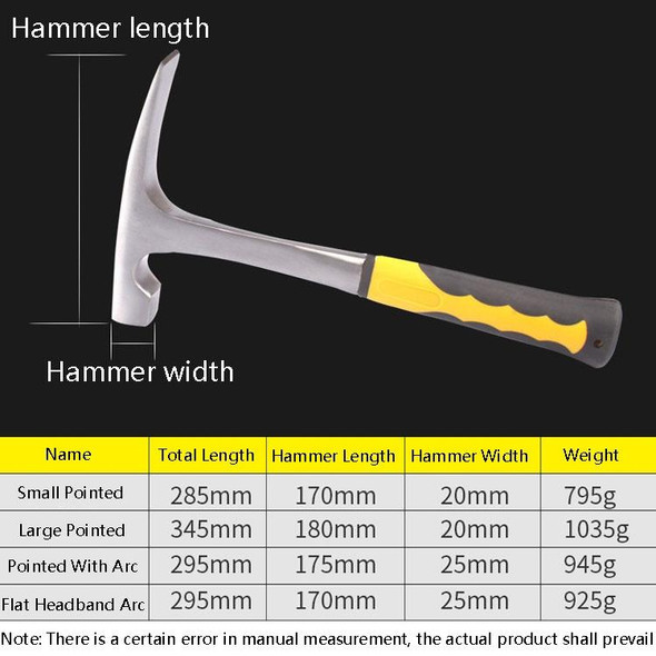 Geological Exploration Tool Multi-Function Hardware Hammer, Style: Pointed With Arc