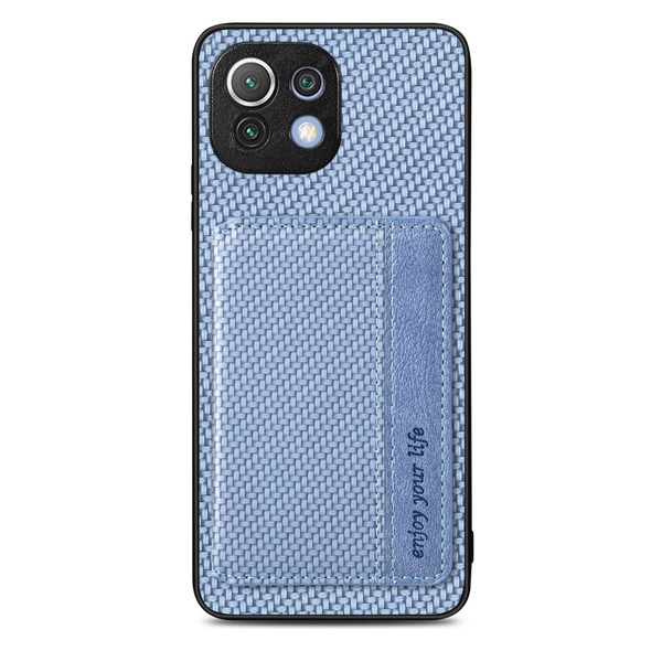 For Xiaomi Mi 11 Lite Carbon Fiber Magnetic Card Bag Phone Case(Blue)