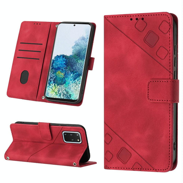 For Samsung Galaxy S20+ Skin-feel Embossed Leatherette Phone Case(Red)