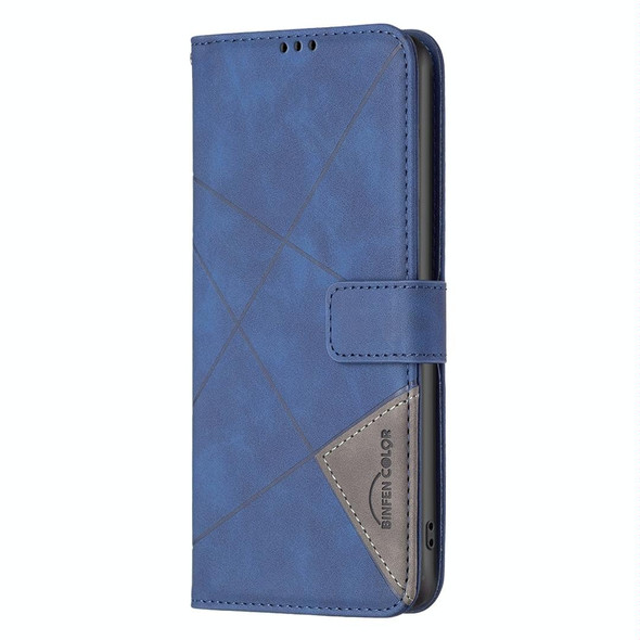 For Realme C33 Magnetic Buckle Rhombus Texture Leatherette Phone Case(Blue)