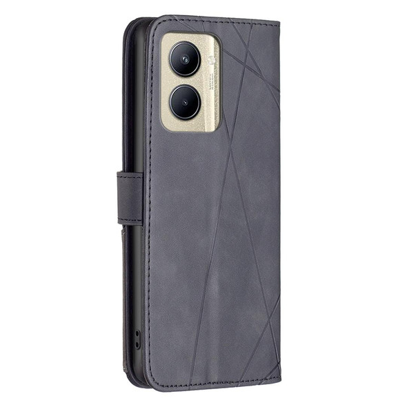 For Realme C33 Magnetic Buckle Rhombus Texture Leatherette Phone Case(Black)