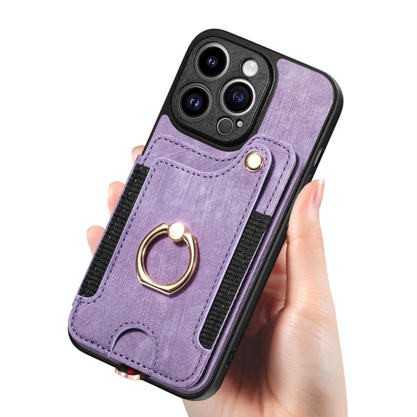 For iPhone 14 Pro Retro Skin-feel Ring Multi-card Wallet Phone Case(Purple)