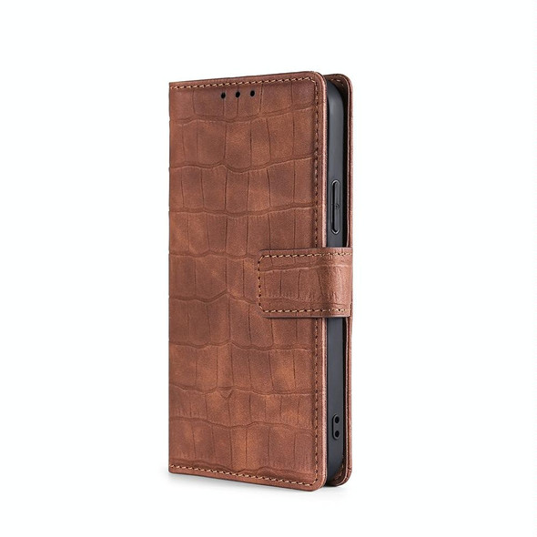 For Infinix Hot 11 Play Skin Feel Crocodile Magnetic Clasp Leatherette Phone Case(Brown)