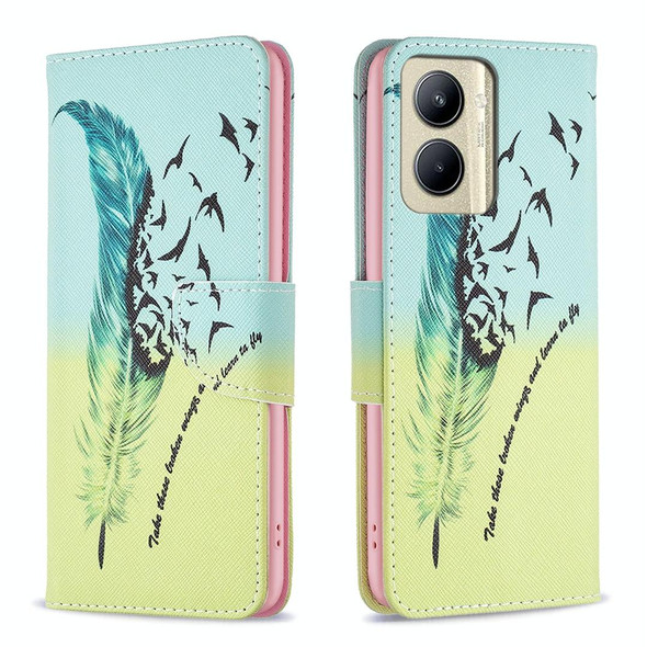 For Realme C33 Colored Drawing Pattern Leatherette Phone Case(Feather)