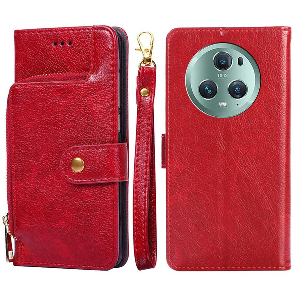 For Honor Magic5 Pro Zipper Bag Leatherette Phone Case(Red)