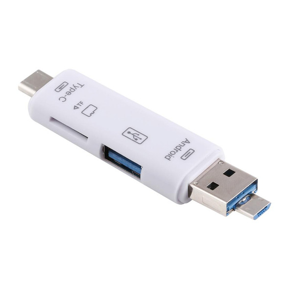 D-188 3 in 1 TF & USB to Micro USB & Type-C Card Reader OTG Adapter Connector(White)
