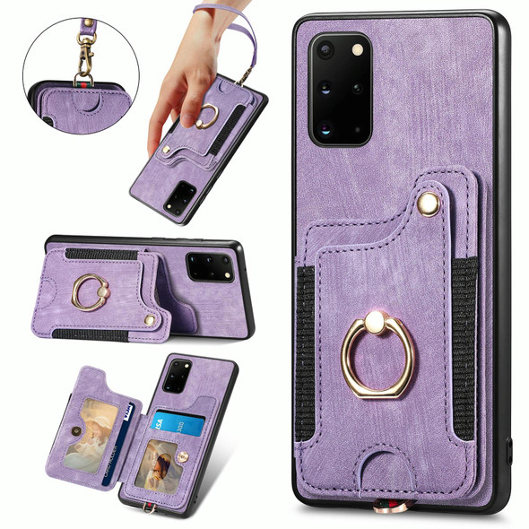 For Samsung Galaxy S20+ Retro Skin-feel Ring Multi-card Wallet Phone Case(Purple)