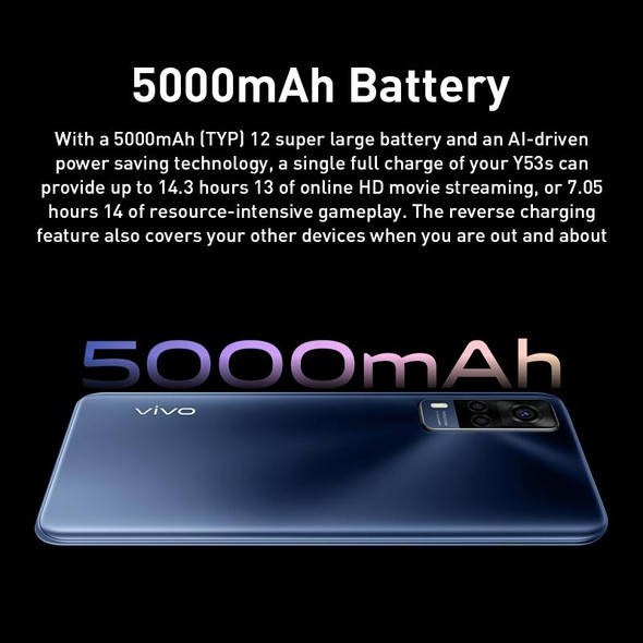 vivo Y53s 5G, 64MP Camera, 8GB+128GB, Dual Back Cameras, Side Fingerprint Identification, 5000mAh Battery, 6.58 inch Android 11.0 OriginOS 1.0 Qualcomm Snapdragon 480 Octa Core up to 2.0GHz, OTG, Network: 5G(Aurora)