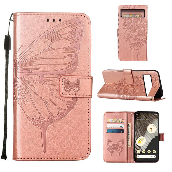 For Google Pixel 8 Embossed Butterfly Leatherette Phone Case(Rose Gold)