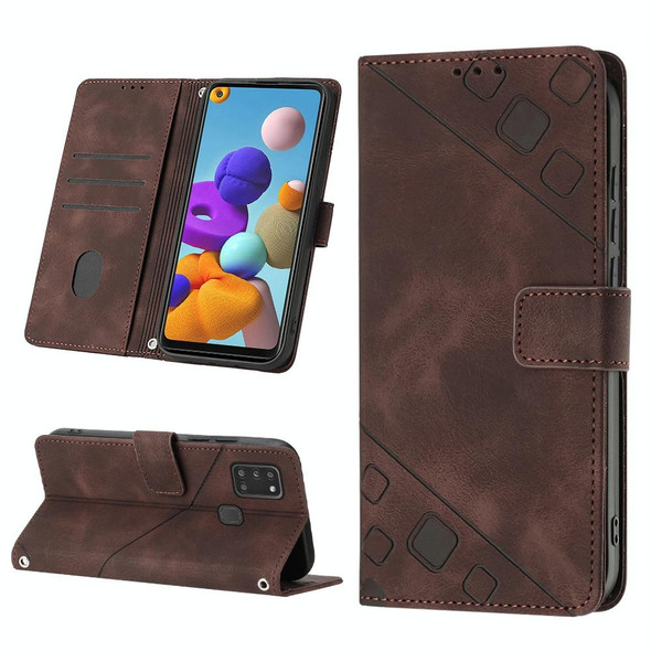 For Samsung Galaxy A21s Skin-feel Embossed Leatherette Phone Case(Brown)