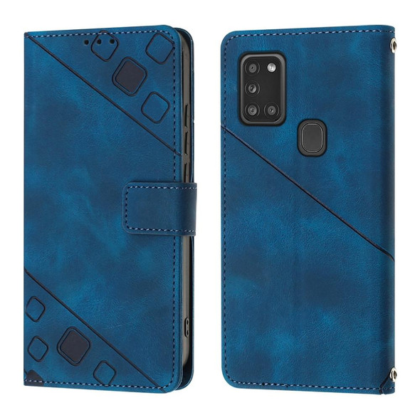 For Samsung Galaxy A21s Skin-feel Embossed Leatherette Phone Case(Blue)