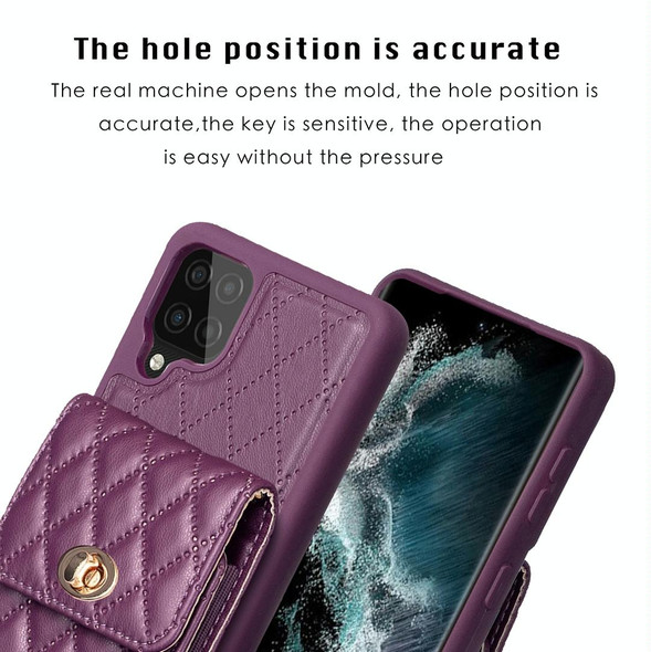 For Samsung Galaxy A12 Vertical Wallet Rhombic Leatherette Phone Case(Dark Purple)