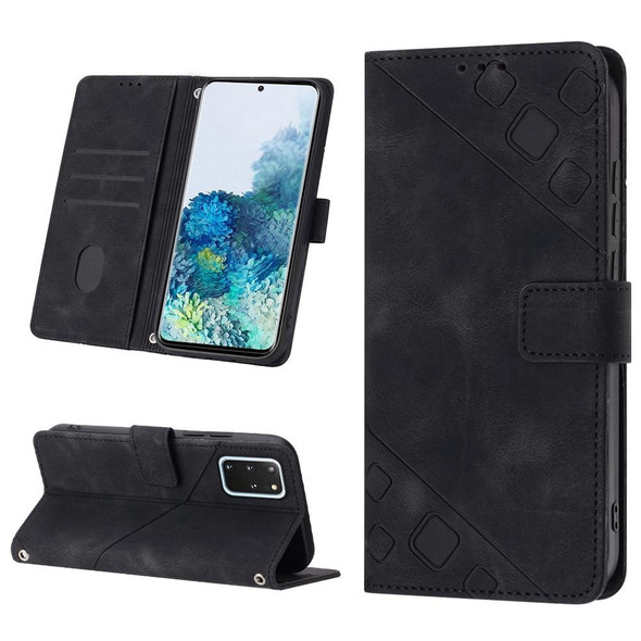 For Samsung Galaxy S20+ Skin-feel Embossed Leatherette Phone Case(Black)