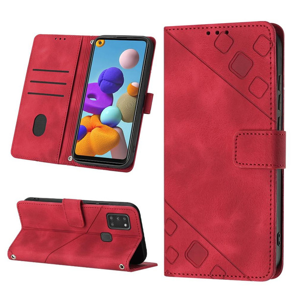 For Samsung Galaxy A21s Skin-feel Embossed Leatherette Phone Case(Red)