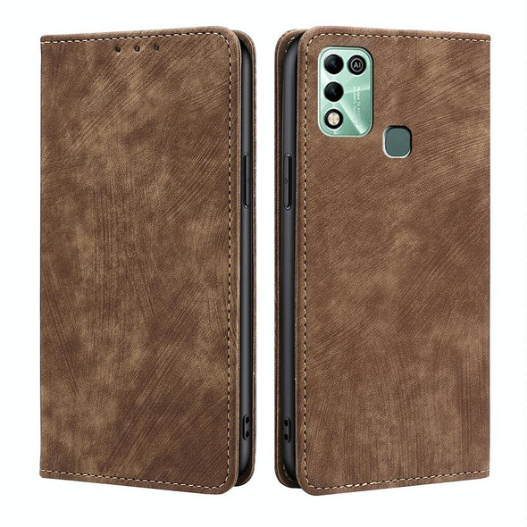 For Infinix Hot 11 Play RFID Anti-theft Brush Magnetic Leatherette Phone Case(Brown)