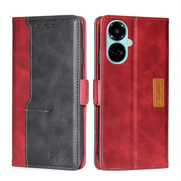 For Tecno Camon 19 / 19 Pro Contrast Color Side Buckle Leatherette Phone Case(Red + Black)