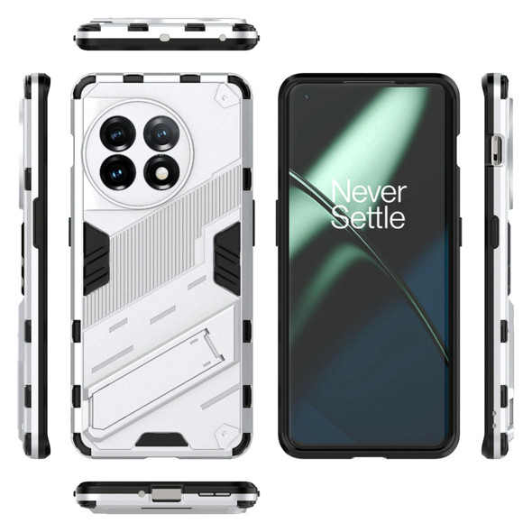 For OnePlus 11 5G Punk Armor 2 in 1 PC + TPU Shockproof Phone Case with Invisible Holder(White)