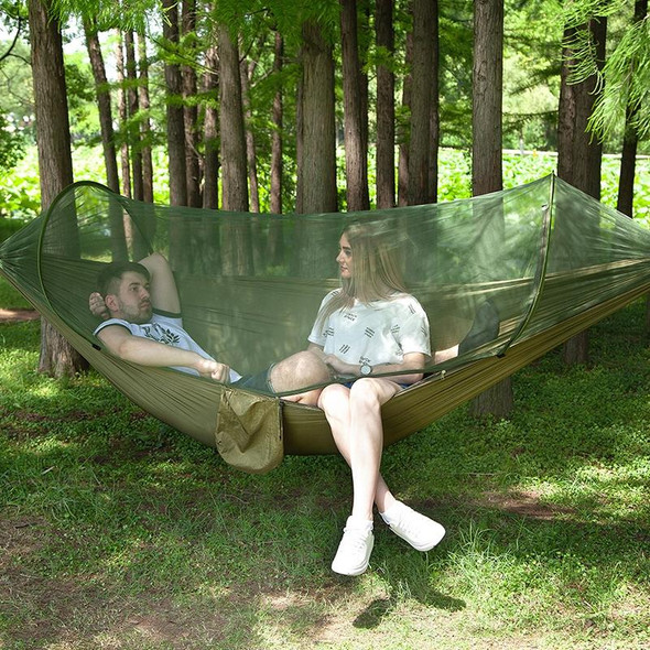 Portable Outdoor Camping Full-automatic Nylon Parachute Hammock with Mosquito Nets, Size : 250 x 120cm (Army Green)