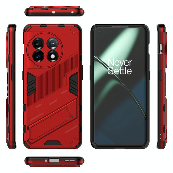 For OnePlus 11 5G Punk Armor 2 in 1 PC + TPU Shockproof Phone Case with Invisible Holder(Red)