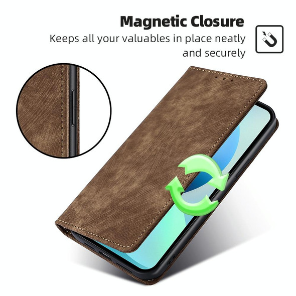 For OPPO Find X6 5G RFID Anti-theft Brush Magnetic Leatherette Phone Case(Brown)