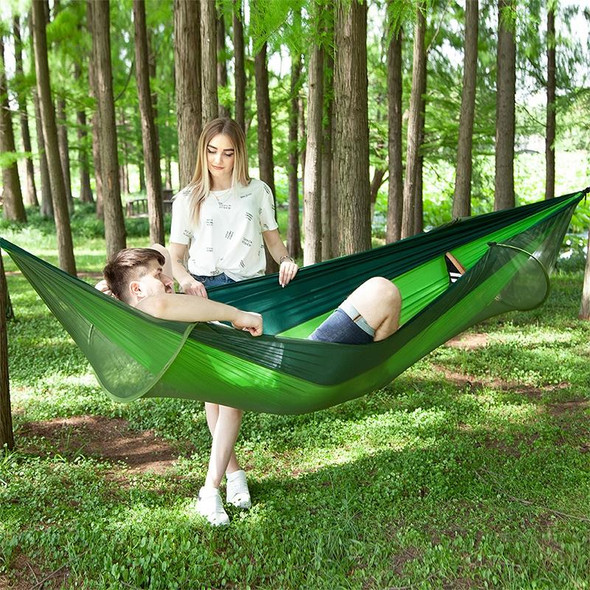 Portable Outdoor Camping Full-automatic Nylon Parachute Hammock with Mosquito Nets, Size : 290 x 140cm (Green)