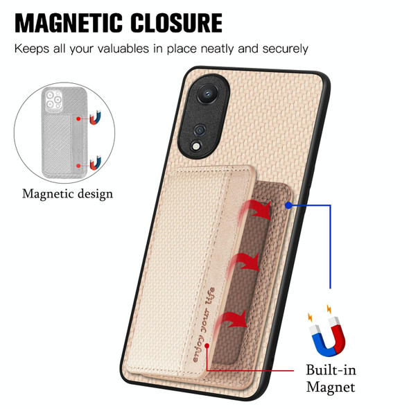 For OPPO A78 Carbon Fiber Magnetic Card Bag Phone Case(Khaki)