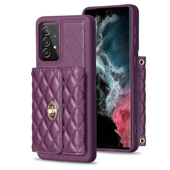 For Samsung Galaxy A52 4G / 5G Horizontal Metal Buckle Wallet Rhombic Leatherette Phone Case(Dark Purple)